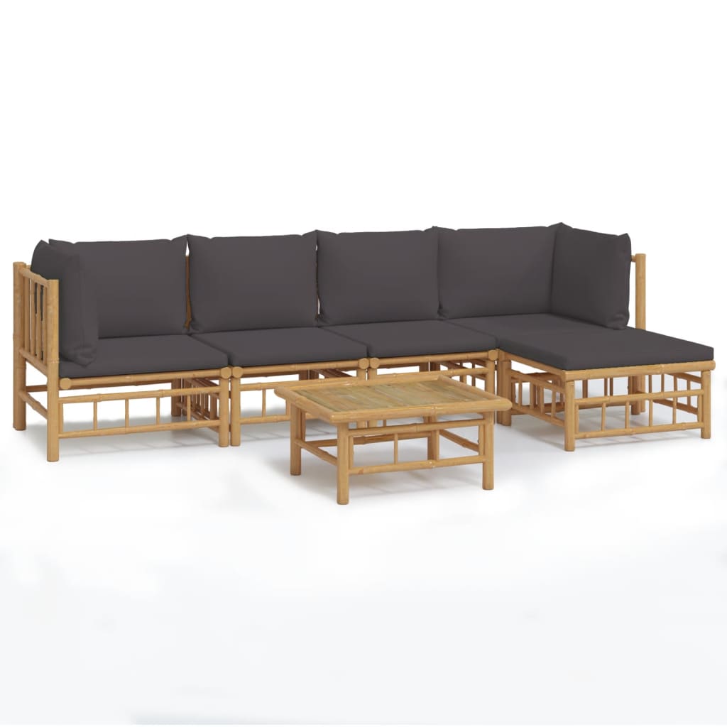 vidaXL 6 Piece Garden Lounge Set with Dark Grey Cushions  Bamboo