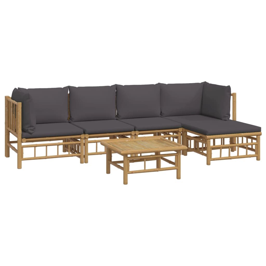 vidaXL 6-delige Loungeset met kussens bamboe donkergrijs afbeelding