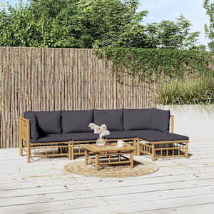 Vrtna sedežna garnitura 6-delna temno sive blazine bambus