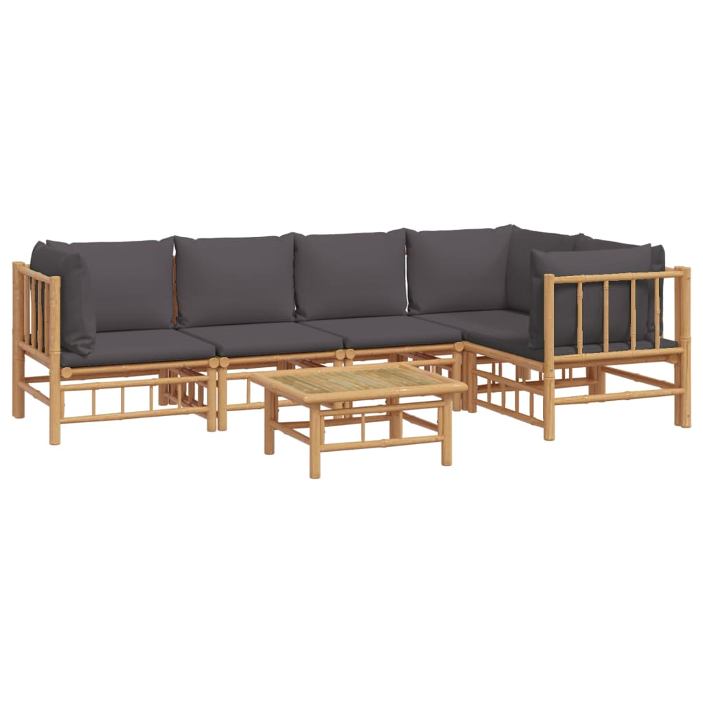 vidaXL 6-delige Loungeset met kussens bamboe donkergrijs afbeelding