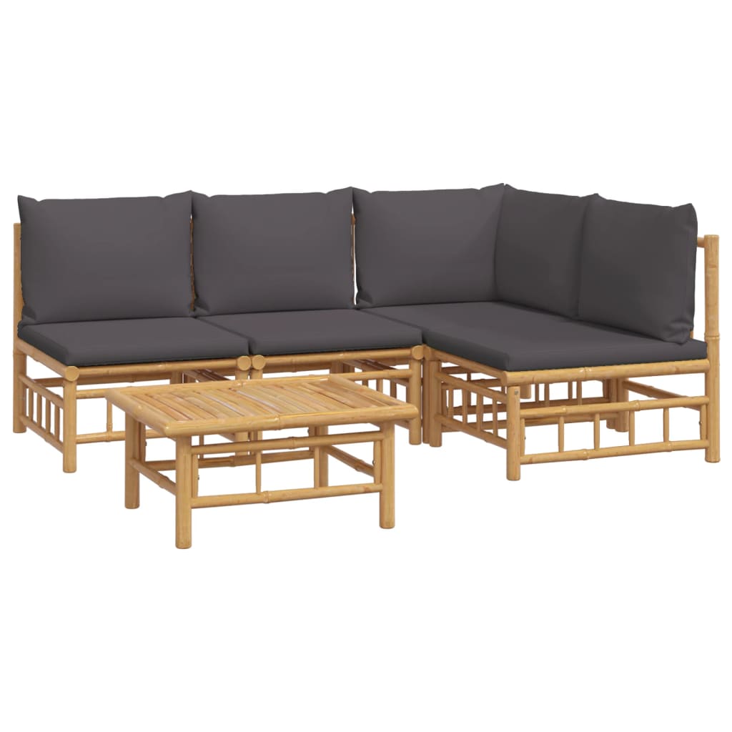vidaXL 5-delige Loungeset met kussens bamboe donkergrijs afbeelding