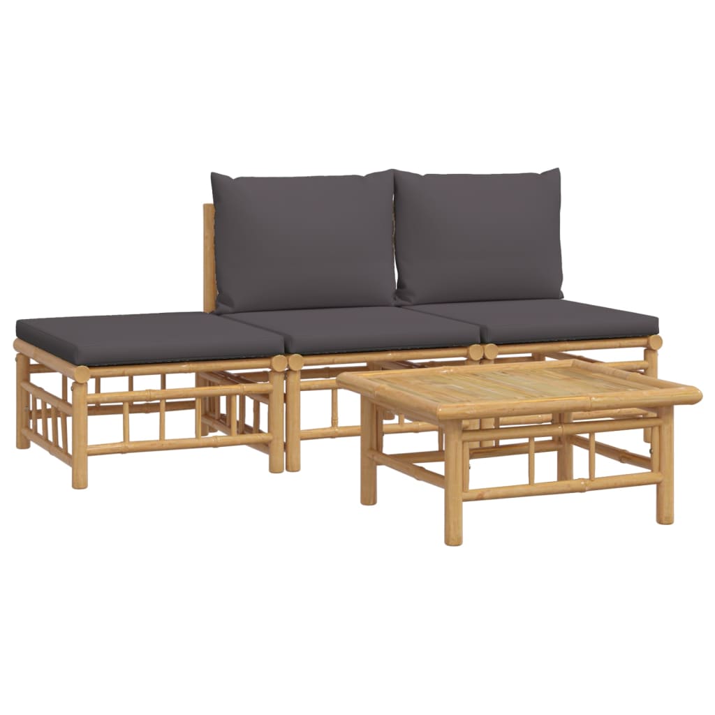 vidaXL 4-delige Loungeset met kussens bamboe donkergrijs afbeelding