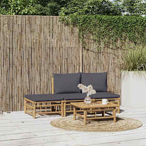 Vrtna sedežna garnitura 4-delna temno sive blazine bambus