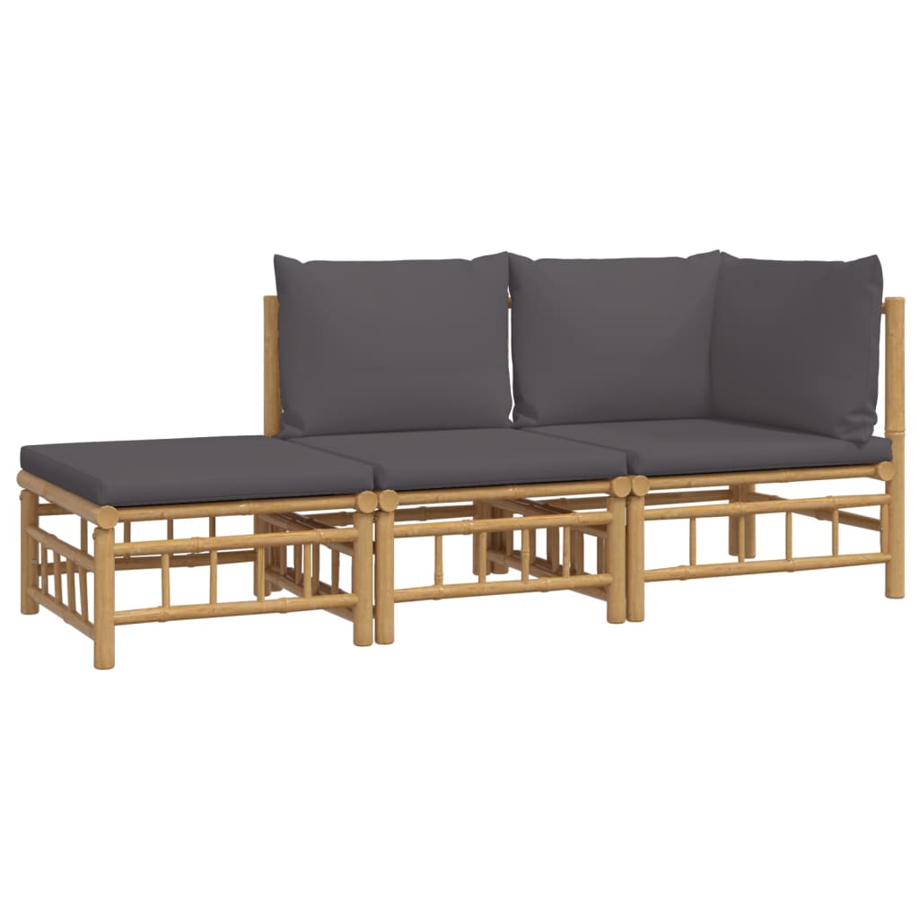 vidaXL 3-delige Loungeset met kussens bamboe donkergrijs afbeelding