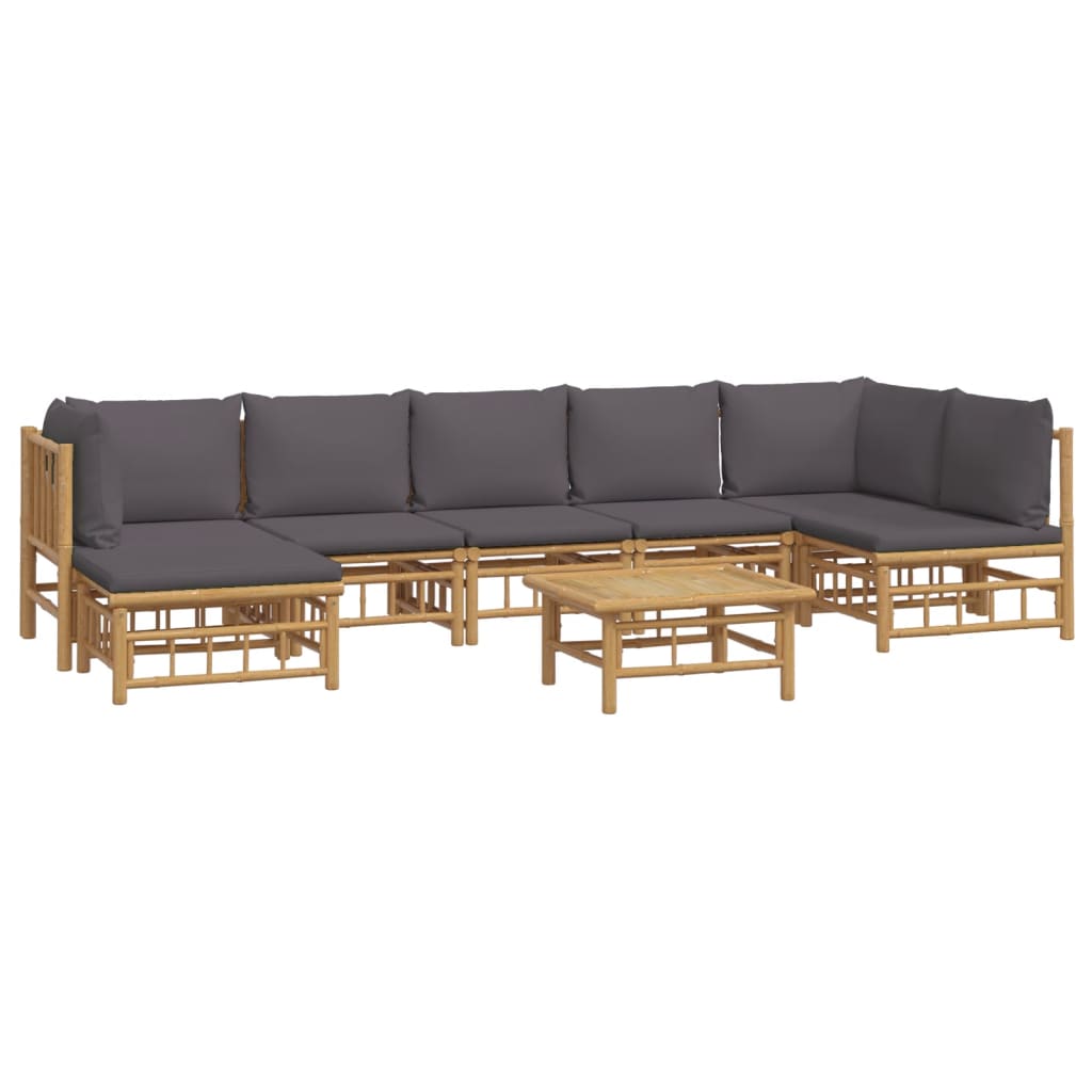 vidaXL 8-delige Loungeset met kussens bamboe donkergrijs afbeelding