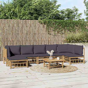 Vrtna sedežna garnitura 8-delna temno sive blazine bambus