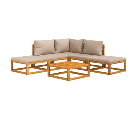 vidaXL Salon de jardin 6 pcs avec coussins taupe bois massif