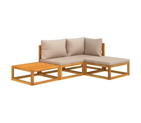 vidaXL 4-tlg. Garten-Lounge-Set mit Taupe Kissen Massivholz
