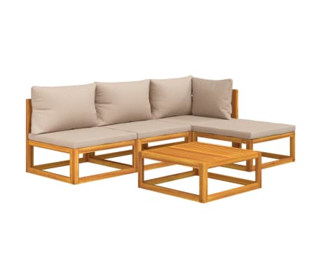 vidaXL 5-tlg. Garten-Lounge-Set mit Taupe Kissen Massivholz