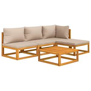 vidaXL 5-tlg. Garten-Lounge-Set mit Taupe Kissen Massivholz