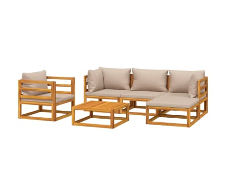 vidaXL Salon de jardin 6 pcs avec coussins taupe bois massif