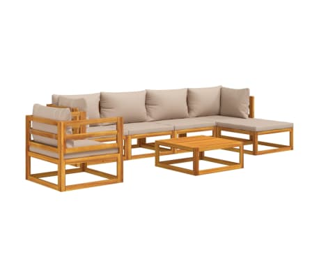 vidaXL 7-delige Loungeset met kussens massief hout taupe