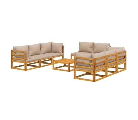 vidaXL Salon de jardin 9 pcs avec coussins taupe bois massif