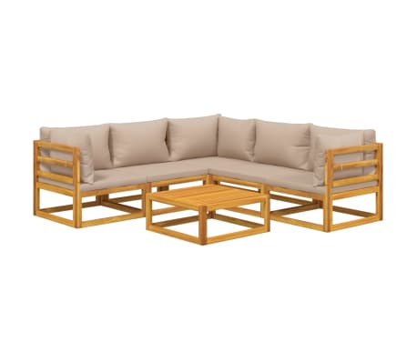 vidaXL Salon de jardin 6 pcs avec coussins taupe bois massif