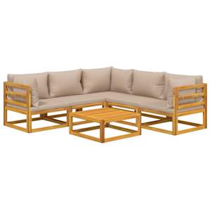 vidaXL Salon de jardin 6 pcs avec coussins taupe bois massif
