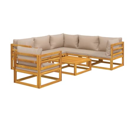 vidaXL Salon de jardin 7 pcs avec coussins taupe bois massif