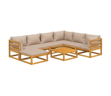vidaXL 8-tlg. Garten-Lounge-Set mit Taupe Kissen Massivholz