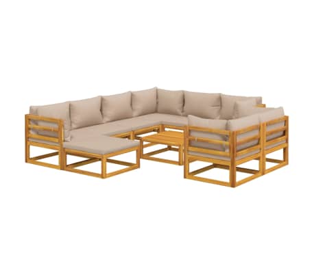 vidaXL 10-tlg. Garten-Lounge-Set mit Taupe Kissen Massivholz
