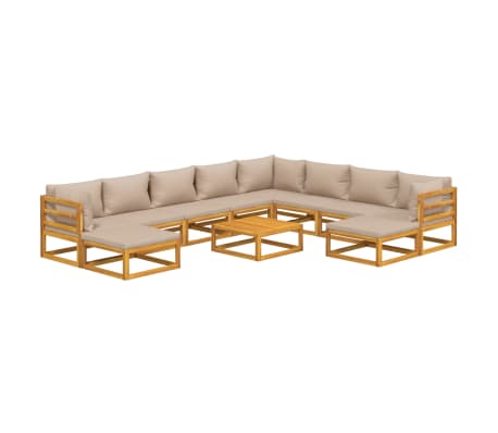 vidaXL Salon de jardin 11 pcs avec coussins taupe bois massif