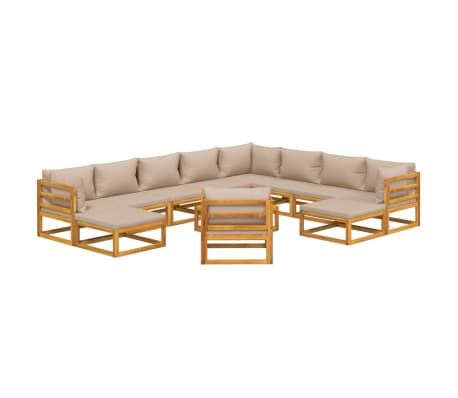 vidaXL 12-tlg. Garten-Lounge-Set mit Taupe Kissen Massivholz