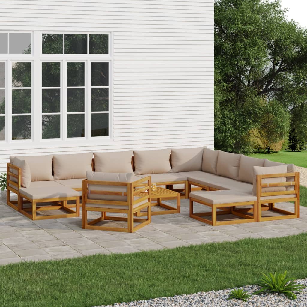 vidaXL Set mobilier de grădină cu perne gri taupe 12 piese, lemn masiv