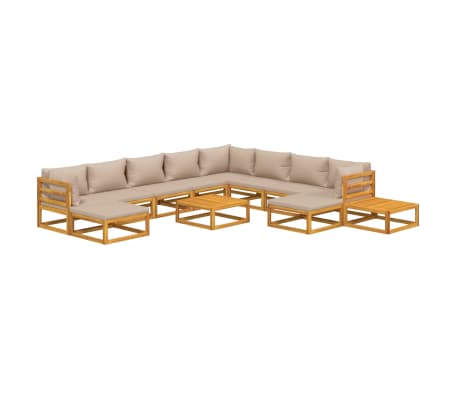 vidaXL 12-tlg. Garten-Lounge-Set mit Taupe Kissen Massivholz