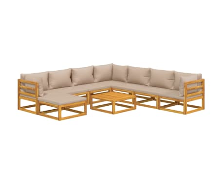 vidaXL Salon de jardin 9 pcs avec coussins taupe bois massif