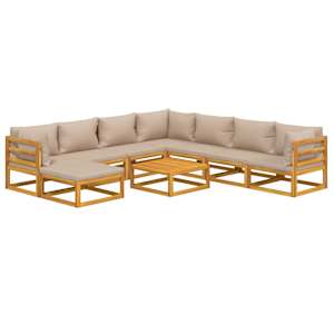 vidaXL Salon de jardin 9 pcs avec coussins taupe bois massif