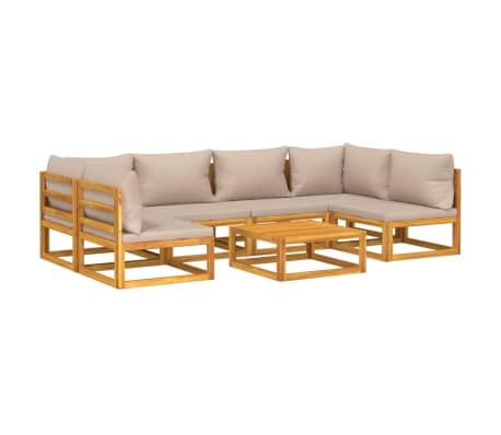 vidaXL 7-delige Loungeset met kussens massief hout taupe