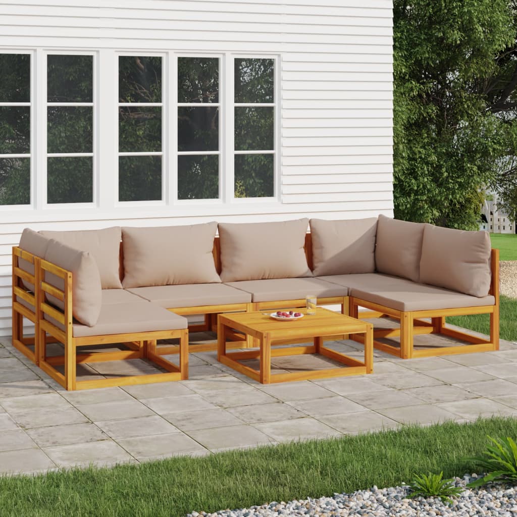 7-tlg. Garten-Lounge-Set mit Taupe Kissen Massivholz