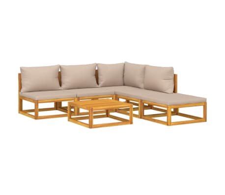vidaXL Salon de jardin 6 pcs avec coussins taupe bois massif