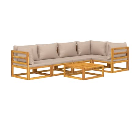 vidaXL Salon de jardin 6 pcs avec coussins taupe bois massif