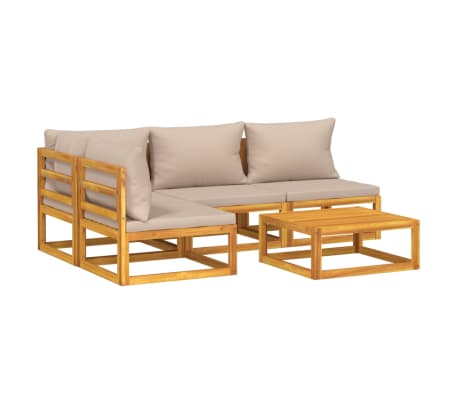 vidaXL 5-tlg. Garten-Lounge-Set mit Taupe Kissen Massivholz