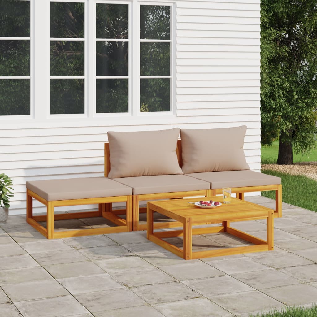 vidaXL 4-tlg. Garten-Lounge-Set mit Taupe Kissen Massivholz