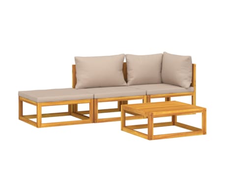 vidaXL 4-tlg. Garten-Lounge-Set mit Taupe Kissen Massivholz