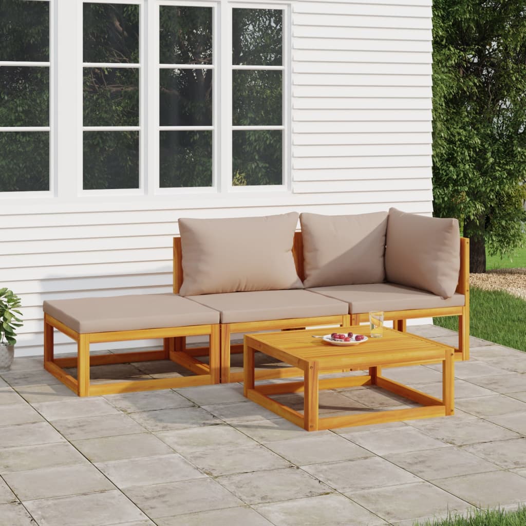 Zestaw mebli ogrodowych z drewna akacjowego - Stolik, sofa, podnóżek, poduszki (68x68x29cm)