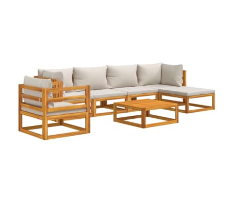 vidaXL Salon de jardin 7 pcs avec coussins gris clair bois massif