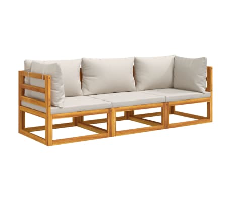 vidaXL 3-tlg. Garten-Lounge-Set mit Hellgrauen Kissen Massivholz