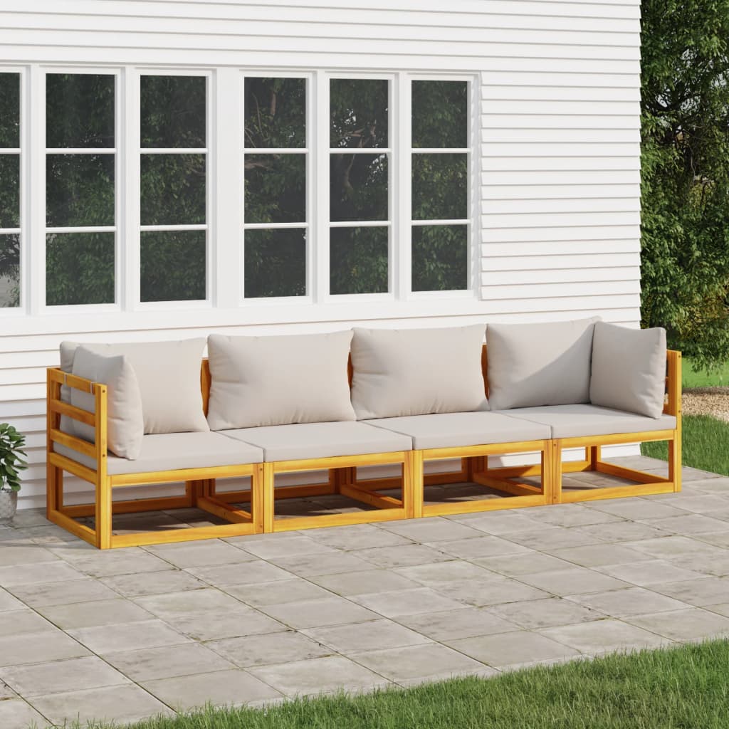 4-cz. ogrodowy zestaw wypoczynkowy, jasnoszare poduszki, drewno