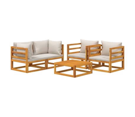 vidaXL 5-delige Loungeset met lichtgrijze kussens massief hout