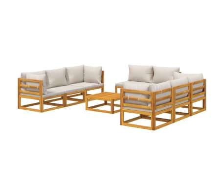 vidaXL Salon de jardin 9 pcs avec coussins gris clair bois massif