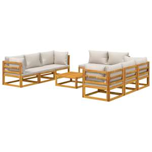 vidaXL Salon de jardin 9 pcs avec coussins gris clair bois massif