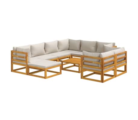 vidaXL Set muebles jard&iacute;n 10 pzas madera maciza y cojines gris claro