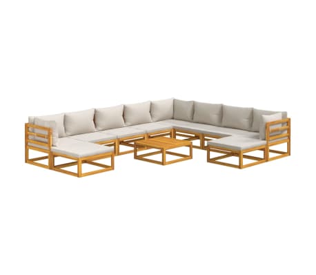 vidaXL Salon de jardin 11 pcs avec coussins gris clair bois massif