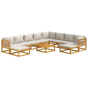 vidaXL Salon de jardin 11 pcs avec coussins gris clair bois massif