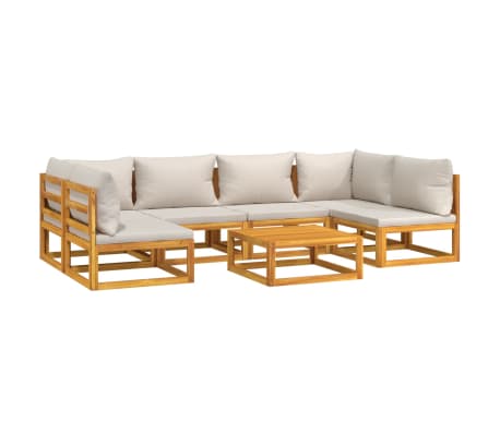 vidaXL Salon de jardin 7 pcs avec coussins gris clair bois massif