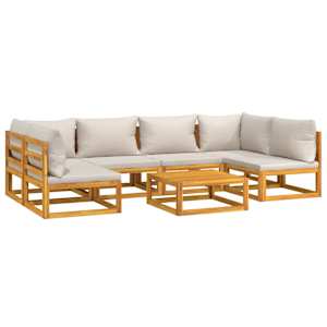 vidaXL Salon de jardin 7 pcs avec coussins gris clair bois massif