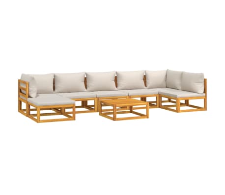 vidaXL Salon de jardin 8 pcs avec coussins gris clair bois massif