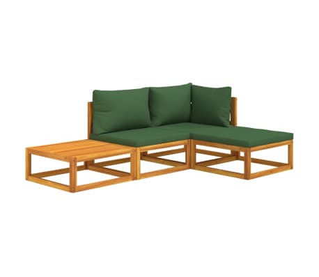 vidaXL Set Salotto da Giardino 4 pz con Cuscini Verdi Legno Massello