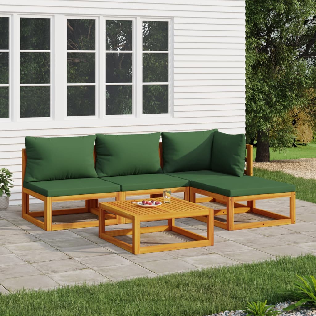 vidaXL Set mobilier de grădină cu perne verzi, 5 piese, lemn masiv